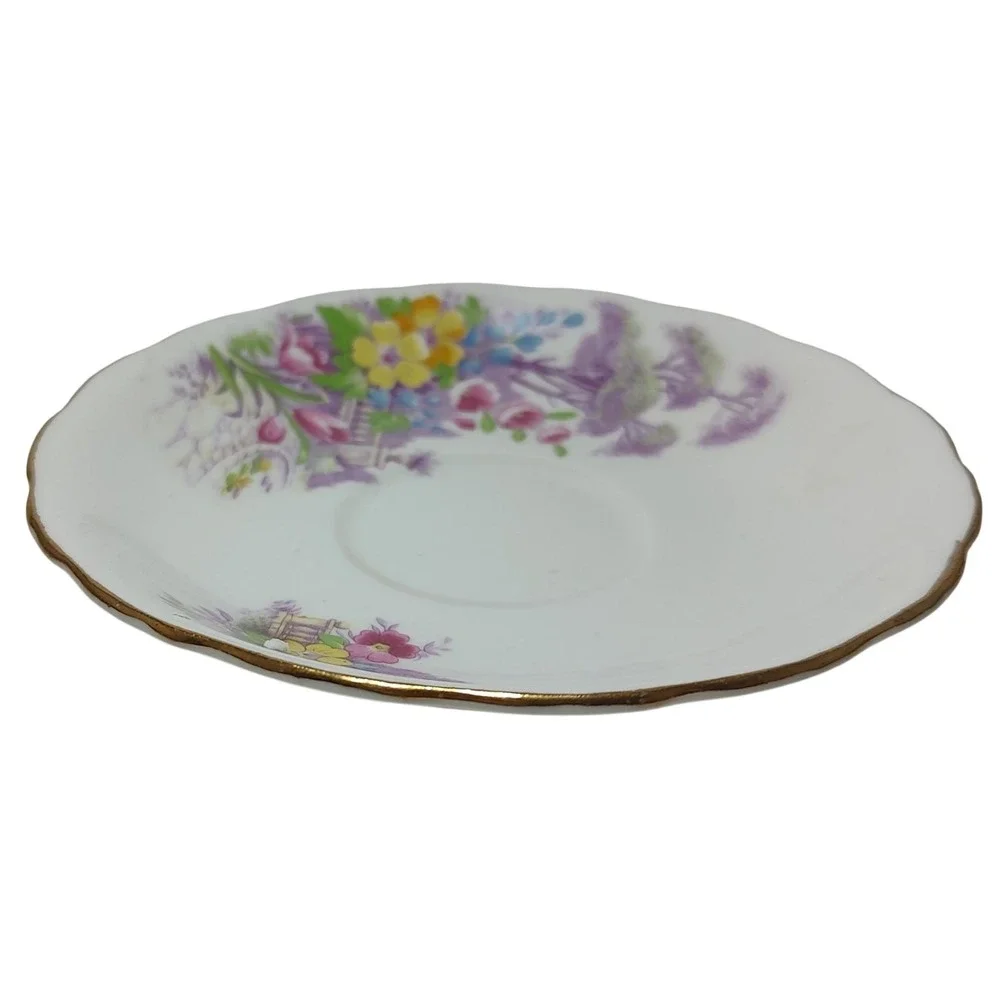 Vintage Colclough China Saucer Spring Garden Scene Bone China‎ Longton England